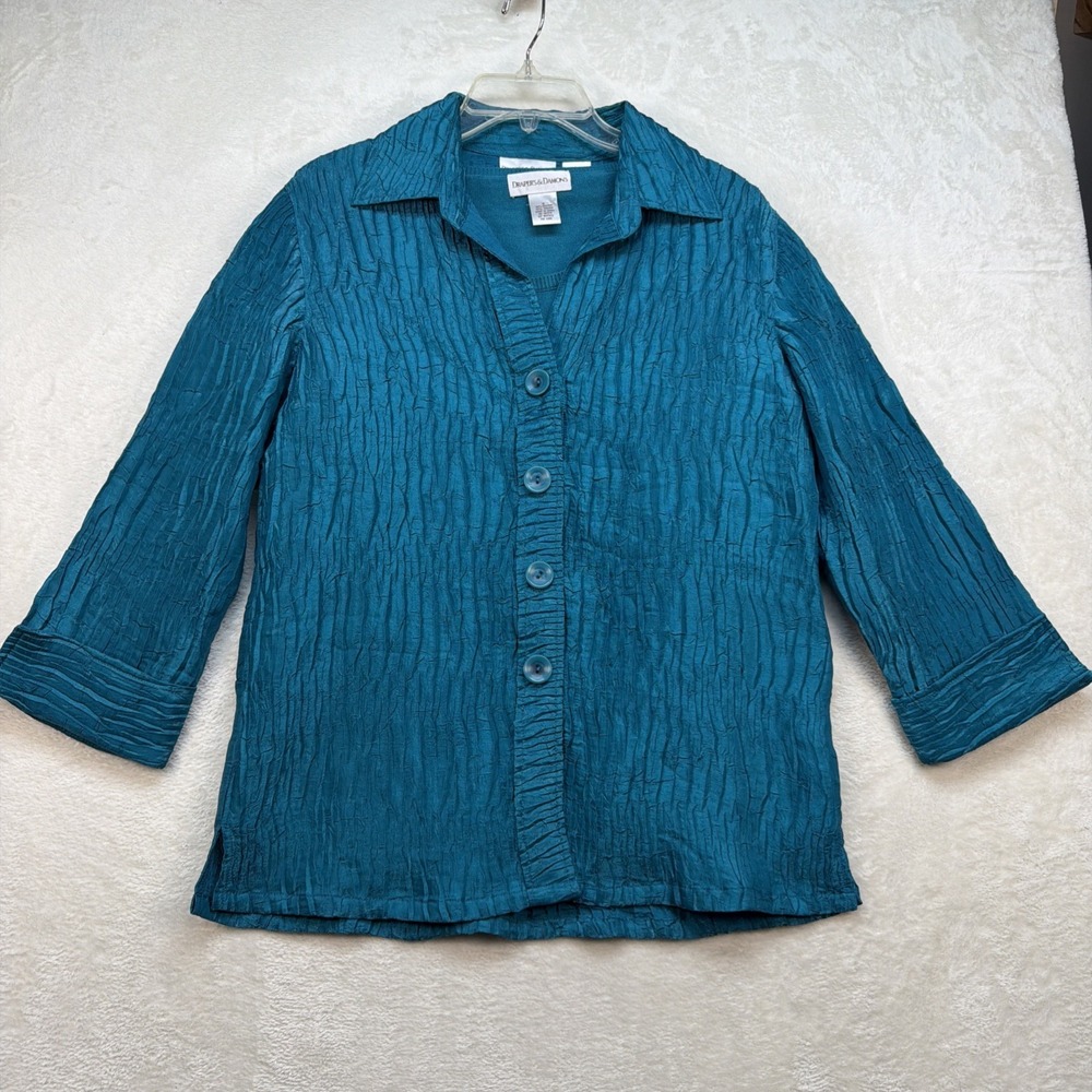 Drapers & Damons 2 Pc Jacket Shell Set Womens S 8 Teal Crinkle Travel Wear‎